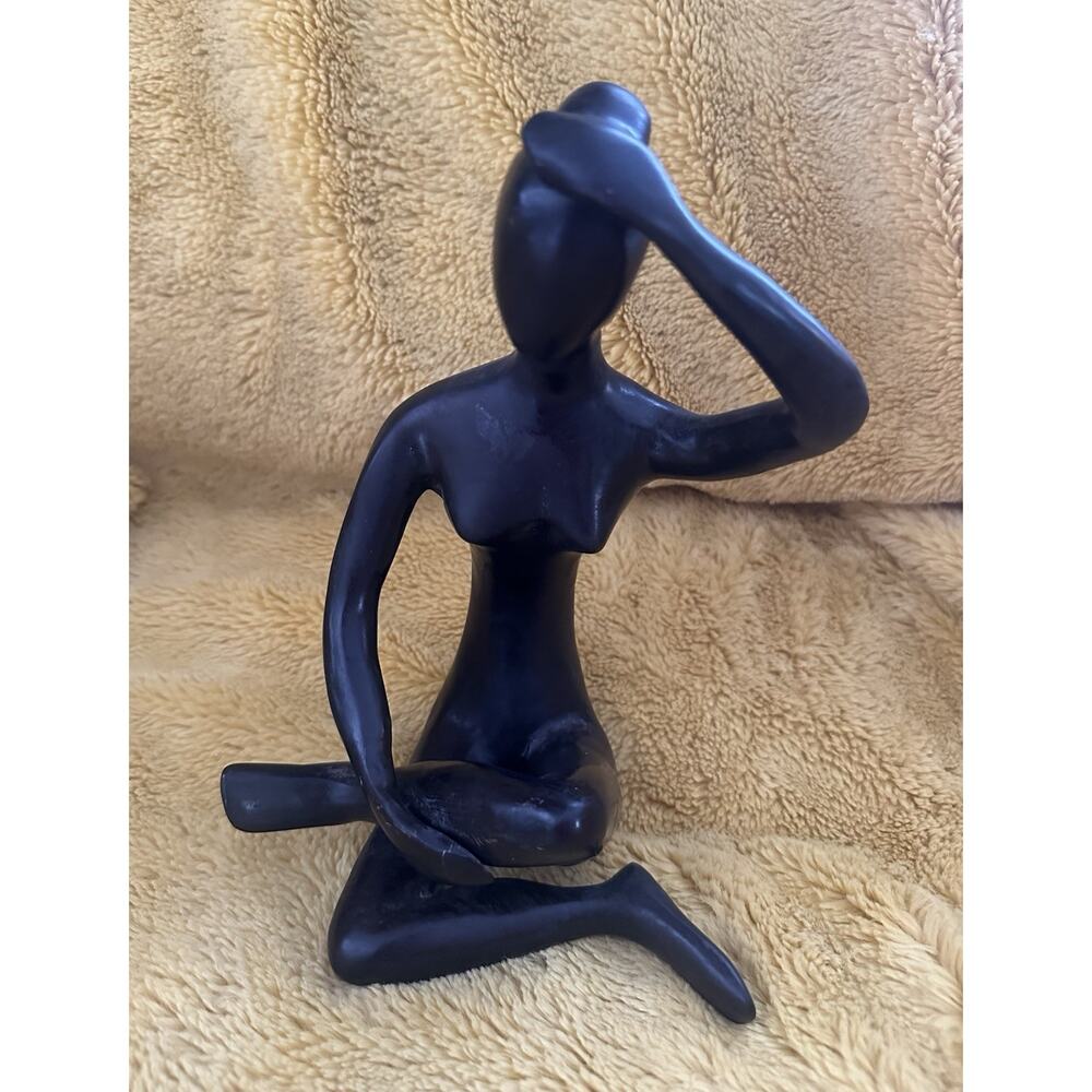 Black sculpture seated nude figure thinker pose abstract table shelf decor Resin